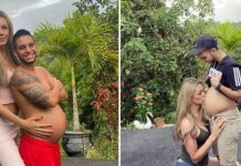 Muškarac koji je bio žena trudan je s manekenkom koja je bila muškarac