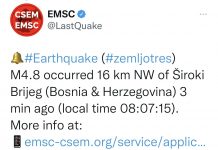 Snažan potres u Hercegovini, podrhtavanje tla osjetilo se i u Visokom